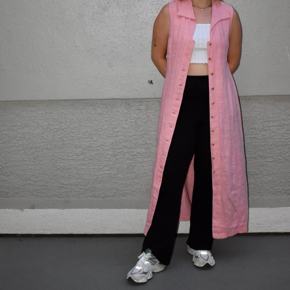 Vintage Linen Pink Button Down Maxi Dress - Picture 1 of 4
